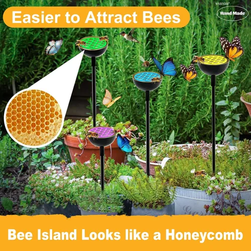 Vista 4 de Paquete de 4 estaciones de agua para abejas y mariposas para jardín con isla de abejas, atrapador de agua de abejas para polinizadores sedientos