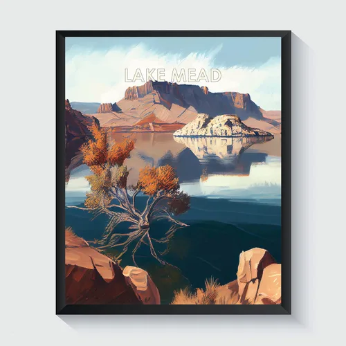 Vista 45 de Yellowstone Lake - Póster impreso artístico, ilustración, arte de pared, decoración de paisaje retro, paisaje, obra de arte para decoración de Lago