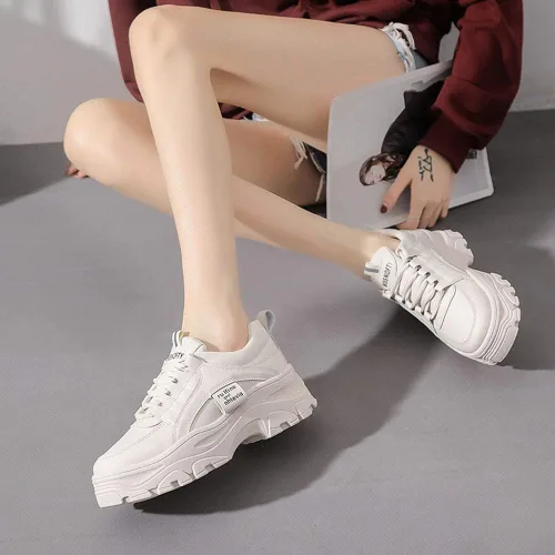 Vista 4 de NCNDB Zapatos deportivos de plataforma para mujer, con cordones, de moda, con parte inferior aumentada
