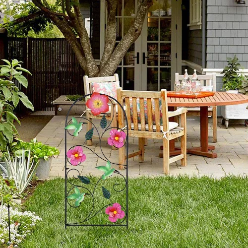 Vista 8 de YEAHOME Decoración de jardín para exteriores, estacas decorativas de colibrí de 33 pulgadas con flores rosas para decoración de jardín de primavera