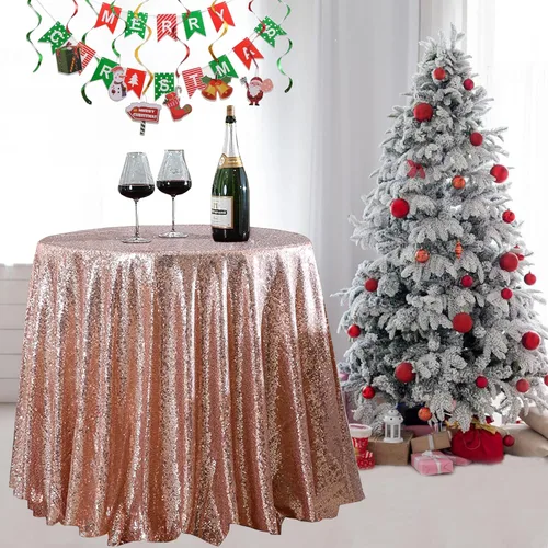 Vista 41 de Manteles redondos de lentejuelas negros para fiestas, de 121,9 cm, mantel redondo de purpurina ajustado, pequeño, lindo y dulce, para boda