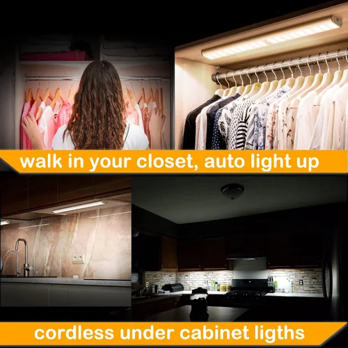 Vista 2 de MOSTON Luces de armario recargables superbrillantes 78 LED con sensor de movimiento, iluminación nocturna para armario de cocina, debajo