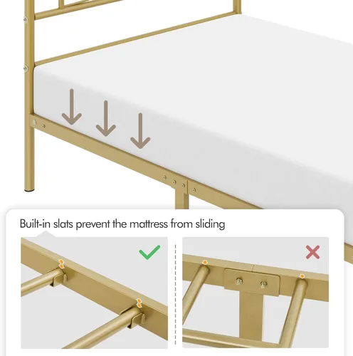 Vista 6 de Yaheetech Base de cama de metal individual, base de cama con plataforma, base de colchón con cabecera y estribo de diseño curvo, soporte resistente