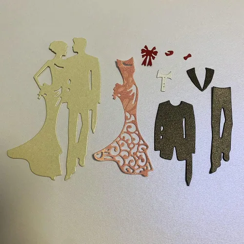 Vista 6 de Troqueles de corte de novia, vestido ceremonial de boda, troquelado, plantillas de metal en relieve, molde de plantilla para tarjetas de álbumes