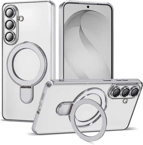Vista 25 de Funda compatible con Samsung Galaxy S24 Plus con soporte de anillo magnético [compatible con Mag-Safe] protector de lente de cámara chapado Dorado