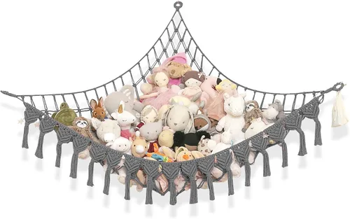 Vista 9 de ABBY BABY Hamaca de almacenamiento para animales de peluche extra grande con luces LED en la esquina – Red colgante para juguetes con capacidad