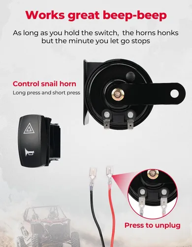 Vista 5 de KEMIMOTO Kit de señal de giro UTV con bocina, precableado, encendido y listo para usar UTV ATV intermitente con interruptor basculante, luz