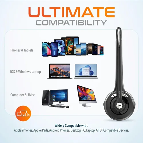 Vista 3 de Delton 10 auriculares Bluetooth para computadora, auriculares inalámbricos sobre la cabeza con micrófono de cancelación de ruido, dongle USB