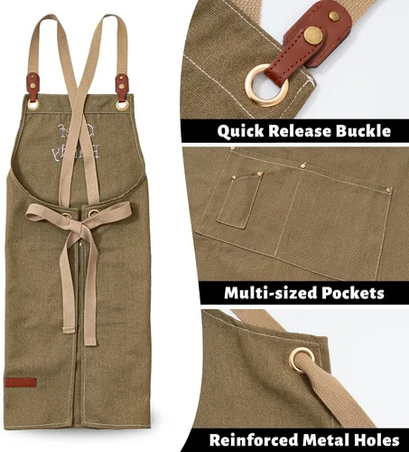 Vista 3 de Delantales de chef para mujeres y hombres, personalizados, de lona, con espalda cruzada, para cocinar, hornear, barista, jardinería, carpintería