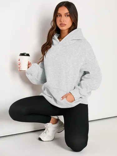 Vista 5 de EFAN - Sudadera con capucha para mujer - Sudadera de vellón sobredimensionada con mangas largas para otoño e invierno, ropa de moda inspirada