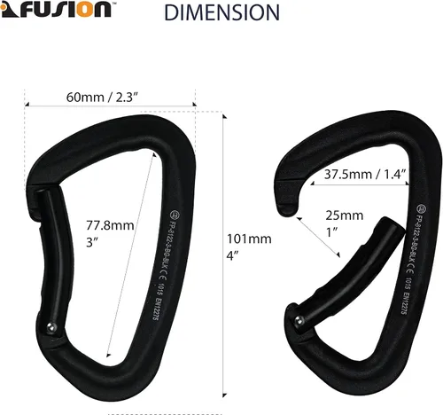 Vista 2 de FUSION Climb Vapor III Militar Tactical Matte Edition Aluminio Recta Puerta Llave Mosquetón D Modificado Negro, Mosquetón de caza (FP-8122-3ST-BLK)
