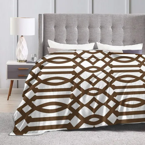 Vista 4 de DKJlitter Manta de franela de forro polar ultra suave, moderna con patrón de enrejado blanco y marrón, acogedora y ligera, perfecta para cama, sofá