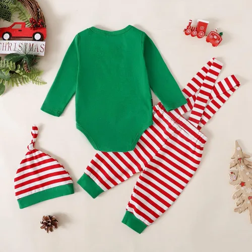 Vista 3 de Conjunto de traje de Navidad para bebé niño, traje de Navidad para bebé, conjunto de tirantes de elfo