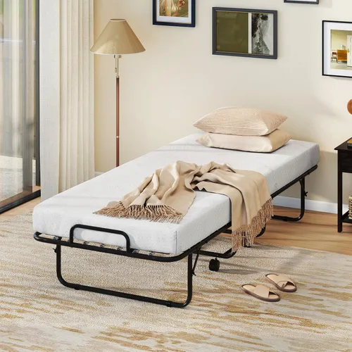 Vista 9 de DORTALA Cama plegable de metal plegable, cuna de colchón de espuma viscoelástica con marco de metal súper resistente y resistente, cama de invitados