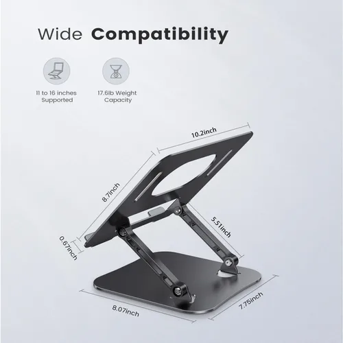 Vista 5 de Soporte ajustable para computadora portátil, soporte portátil de aluminio, ligero 17.64 oz, soporte ergonómico plegable para MacBook Air Pro de Negro