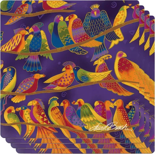 Vista 5 de Monarque Portavasos de cerámica para bebidas, juego de cuatro, Laurel Burch (Dancing Hearts)