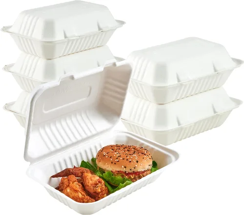 Vista 8 de ECOLipak Paquete de 50 recipientes de comida para llevar, 100% compostables, desechables, 8 x 8 pulgadas, cajas resistentes para llevar