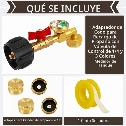 Vista 7 de Adaptador de Recarga de Propano para Tanques de 1 Libra, Adaptador de Propano de 20 libras a 1 libra Convertidor con Válvula Medidora, Adaptador