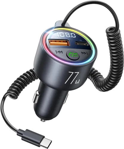 Vista 7 de Adaptador de coche de transmisor FM Bluetooth 5.4 de 77 W [PD3.0 65W+12W de carga rápida] Adaptador Bluetooth para automóvil