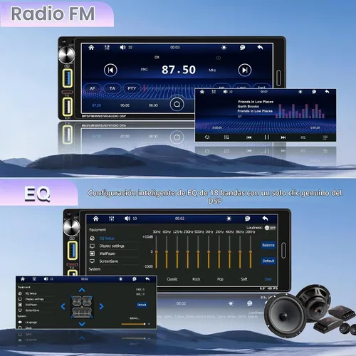 Vista 6 de Radio estéreo para automóvil DIN simple de 6.9 pulgadas con Apple CarPlay inalámbrico, Bluetooth para automóvil 5.2, Android Auto, pantalla IPS 1280