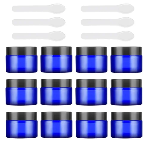 Vista 13 de Lil Ray - Tarros de crema de vidrio vacíos ámbar de 1 onza 12PCS Reusable Round Containers Jars for Facial Cream, Eye Cream with Black Lid, DIY