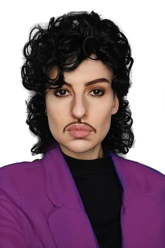 Vista 7 de ALLAURA Pelucas Purple Prince - Peluca para hombre, peluca de disfraz de los años 80 y 90, pelo corto rizado negro de anime para cosplay, peluca