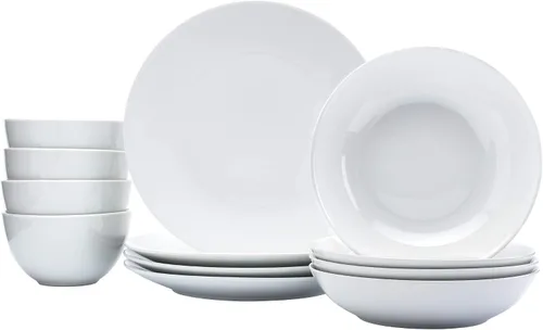 Vista 3 de Dinamarca White Catering and Dining - Tazón de plato de 12 piezas vitrificado blanco de grado de chef comercial, resistente a los arañazos