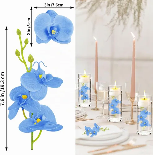 Vista 2 de LARDUX Flores artificiales para velas flotantes, centro de mesa de boda, mini orquídea, relleno de floreros para boda, mesa de comedor, fiesta