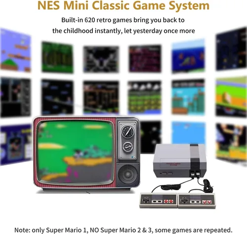 Vista 2 de Zeion Mini consolas de videojuegos retro clásica con 620 juegos para mango NES con 2 controladores salida AV