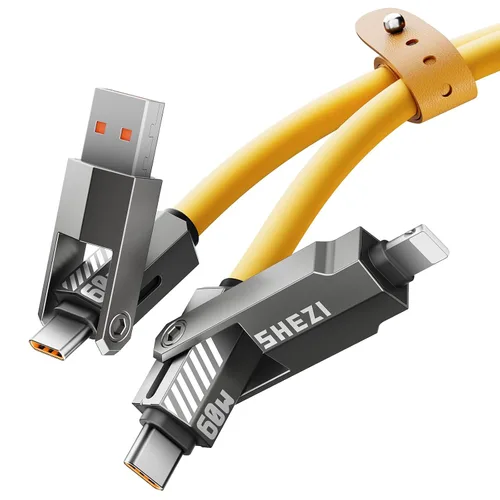 Vista 11 de SHEZI Cable USB C 4 en 1 trenzado de nailon de 60 W, 3 pies, compatible con cable Lightning, cable de carga rápida para iPhone/iPad