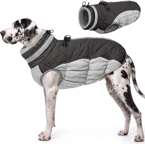 Vista 11 de AOFITEE Abrigo para perro, chaquetas cálidas para perros pequeños, abrigo de invierno para perros con arnés integrado, chaqueta de invierno