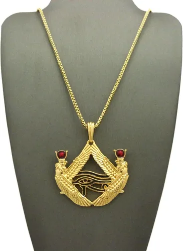 Vista 5 de Shiny Jewelers USA Colgante de hip-hop con ojo de piedra roja egipcia para hombre, caja de 24 pulgadas, collar de cadena de cuerda