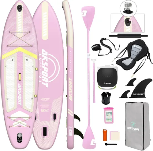 Vista 14 de AKSPORT Tabla de Paddle Inflable de Pie, Tabla SUP con Todos los Accesorios, Diseño Amplio y Estable, Cubierta Antideslizante, Tablas de Paddle