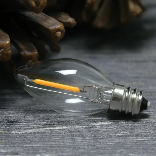 Vista 3 de Bombillas LED C7, 0.6 vatios equivalentes a 7 W, base pequeña de candelabro E12, bombillas LED Edison, 2700 K blanco cálido, plástico transparente