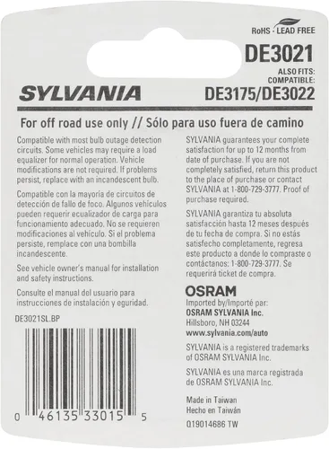 Vista 2 de SYLVANIA - Mini bombilla LED Festoon DE3021 de 1.220 in blanca - LED brillante - Ideal para iluminación interior - Mapa, maletero, carga y matrícula