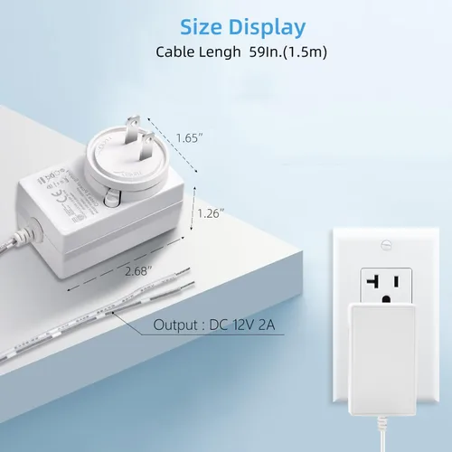 Vista 6 de Adaptador de fuente de alimentación de 12 V, 2 A, convertidor de 24 W CA/CC de 100 V-240 V a 12 voltios y extremos de cable desnudo + terminales