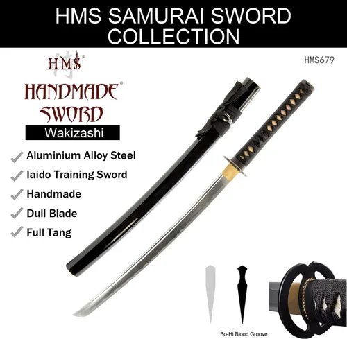 Vista 9 de HMS Aleación de aluminio sin afilar Iaido Training Wakizashi Sword Blunt 21in Blade Safe for Iaido Practice, Dojo Training & Display, Lightweight