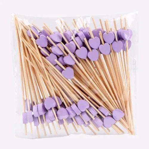 Vista 12 de JtmyAota Paquete de 100 palillos de dientes de frutas, palillos de bambú en forma de corazón, palillos de bambú natural para aperitivos, pastel