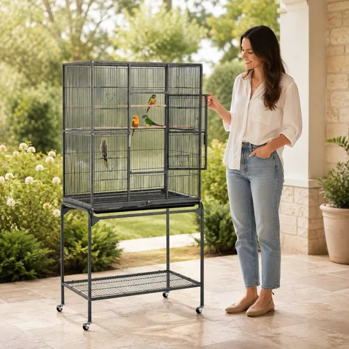 Vista 2 de Yaheetech Jaula grande de hierro forjado de 63 pulgadas para pájaros africanos pequeños cuáqueros de Amazon Loros canarios jaula de vuelo