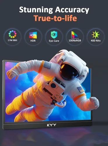 Vista 3 de KYY Monitor portátil 4K de 15.6" Monitor portátil para portátil UHD IPS 3840X2160 Pantalla externa con 100% sRGB y HDR Monitor