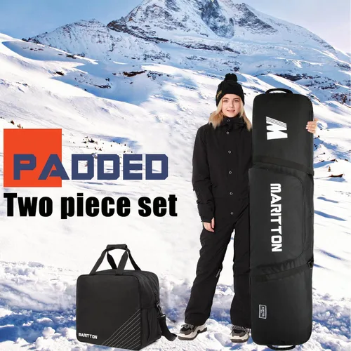 Vista 10 de Combo de bolsas acolchadas para botas de snowboard y tabla, Almacén y transporte de snowboard de hasta 165 cm y botas hasta la talla 13, Bolsas