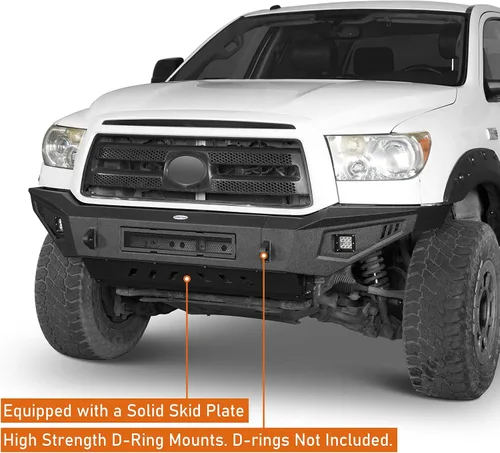 Vista 3 de Tundra parachoques delantero de ancho completo con placas de deslizamiento y focos LED para camionetas Toyota Tundra 2007-2013