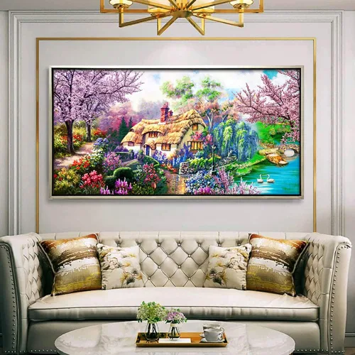 Vista 12 de Twinkel Pinkel Kits de pintura de diamantes 5D grandes para adultos, paisaje, cabaña, taladro completo, pintura de diamante, arte de bordado