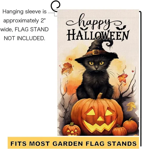 Vista 6 de BLKWHT Bandera de jardín de gatos de Halloween de 12 x 18 pulgadas, vertical, doble cara, feliz Halloween, calabaza, vacaciones, decoraciones