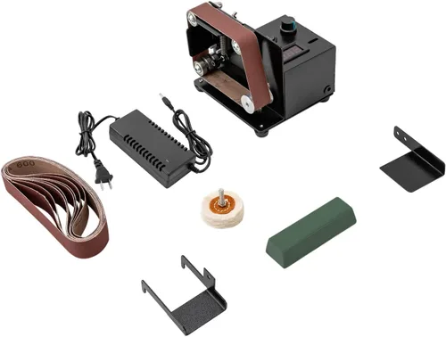 Vista 6 de Mini máquina de pulir de pulido, lijadora de correa eléctrica de bricolaje con correa abrasiva 10PC para metal de madera