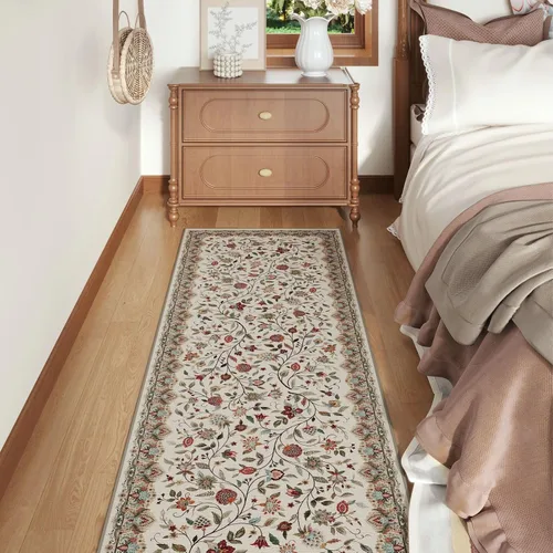 Vista 2 de Rugcomf Alfombra vintage de cachemira de 2 pies 7 x 8 pies, lavable a máquina, antideslizante, alfombra floral de pelo bajo para cocina, lavandería