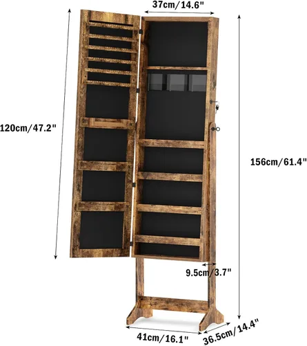 Vista 4 de SDHYL Armario de almacenamiento de joyas con espejo, espejo de cuerpo entero, cajas de joyería y organizadores de madera, almacenamiento