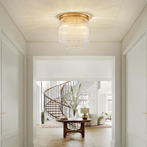 Vista 5 de LumFurn D12inch Modern Crystal Ceiling Light, 3-Light Chic Flushmount Close to Ceiling Light Fixture for Kitchen, Hallway & Bedroom, D12 x H12in
