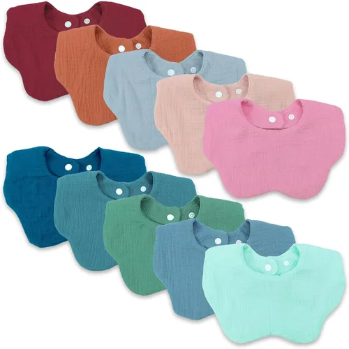 Vista 10 de Baberos de muselina para bebé niña niño para babeo y dentición, paquete de 10 Soft organic cotton muslin bibs for drooling, teething and feeding.