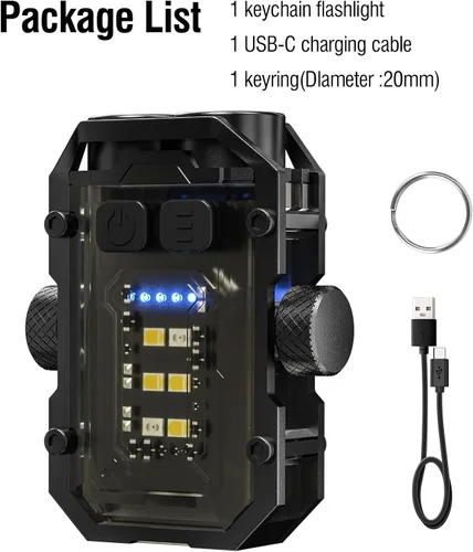 Vista 7 de N11 Clip magnético mini EDC linterna 1000 lúmenes, llavero linternas 8 modos de bolsillo luz flash con luces blancas rojas azules pequeña linterna